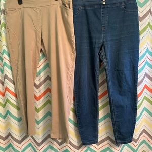 Terra & Sky 1X leggings - denim, tan - lot of 2